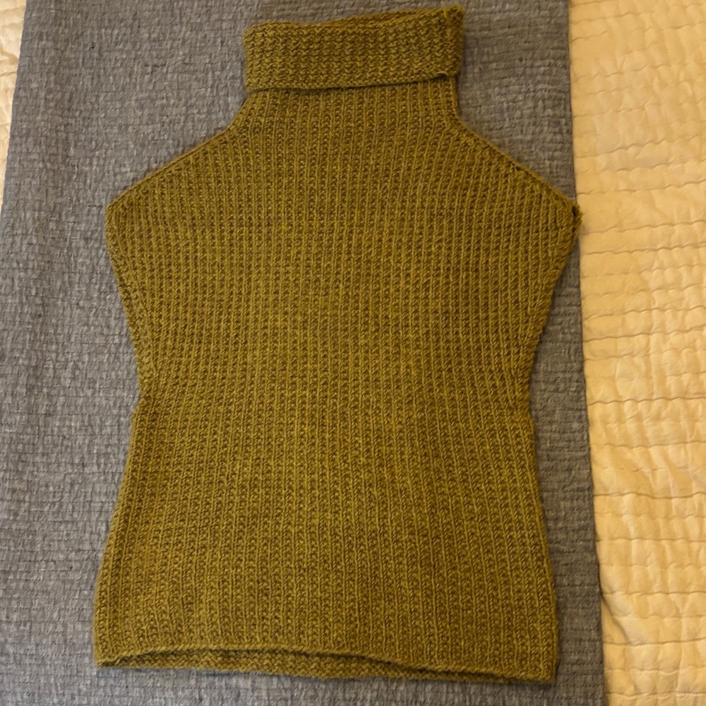 Olive Green Turtleneck Hand-knit Vest